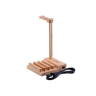 ZTECH Wooden 3 Ports Headset Hanger Rack, USB Charging Dock Station for Headphone and Smartphone
