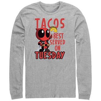 Big & Tall Marvel Deadpool Tacos Best Served On Tuesday Long Sleeve Graphic Tee