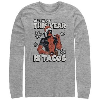 Big & Tall Marvel Deadpool All I Want This Year Is Tacos Xmas Long Sleeve Graphic Tee