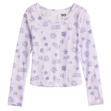 Girls 6-20 SO® Long Sleeve Seamed Tee in Regular & Plus Size