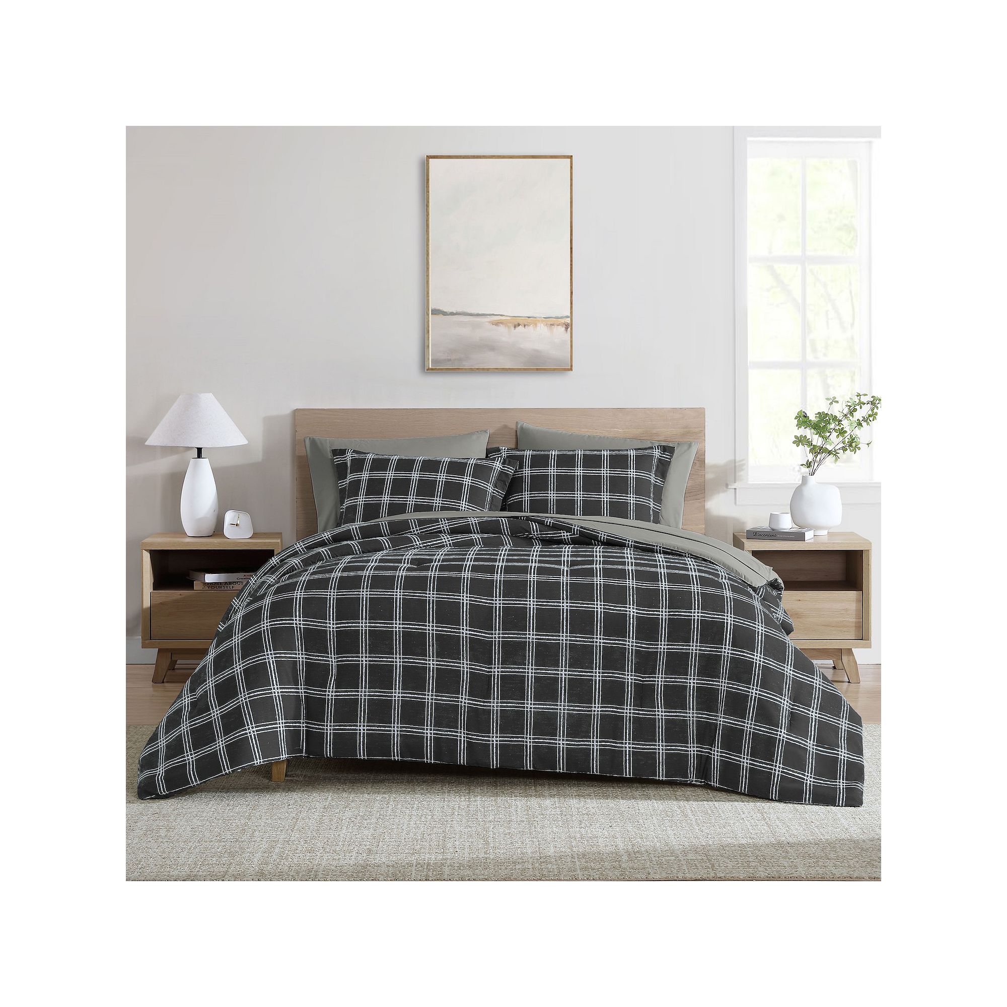 Swift Home Complete Reversible Printed Comforter Set with Sheets, Black
