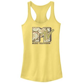 Juniors' MTV White Peonies Print Logo Racerback Tank Top
