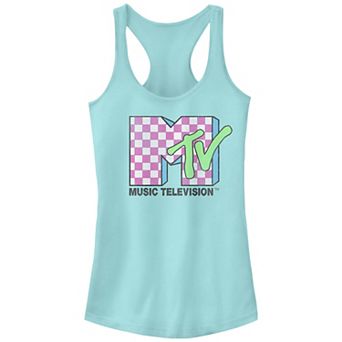 Juniors' MTV Pink Checkers Print Logo Racerback Tank Top