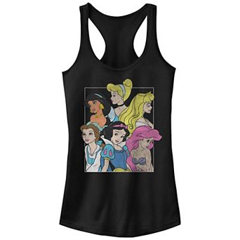 Disney Princess Jasmine, Cinderella, Aurora, Belle, Snow White & Ariel Profile Portraits Juniors' Racerback Tank Top
