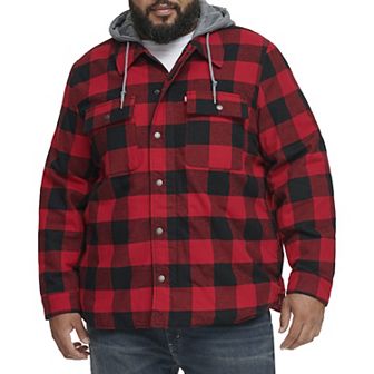 Big & Tall Levi's® Plaid High-Pile Fleece-Lined Hooded Shirt Jacket