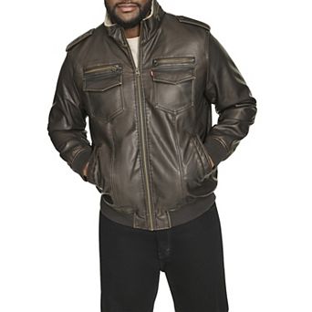 Big & Tall Levi's® Faux Leather Sherpa Lined Bomber Jacket