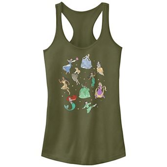 Disney Princess Ariel, Jasmine, Rapunzel, Tiana, Belle, Cinderella, Pocahontas, Aurora, Mulan & Snow White Doodles Juniors' Racerback Tank Top