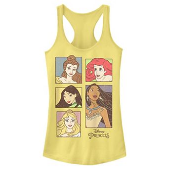 Disney Princess Belle, Ariel, Mulan, Pocahontas & Aurora Happy Portraits Juniors' Racerback Tank Top