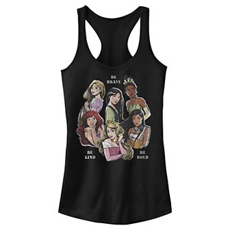 Disney Princess Rapunzel, Mulan, Tiana, Ariel, Aurora & Pocahontas Be Brave Juniors' Racerback Tank Top