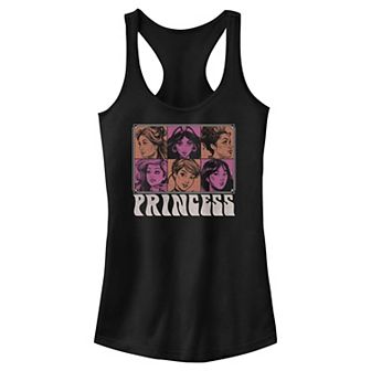 Disney Princess Belle, Jasmine, Tiana, Ariel, Cinderella & Mulan Retro Portraits Juniors' Racerback Tank Top