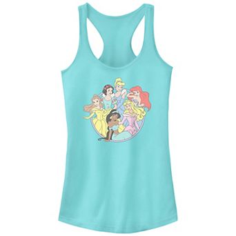 Disney's Princesses Belle, Snow White, Cinderella, Ariel, Aurora & Jasmine Group Stamp Juniors' Racerback Tank Top
