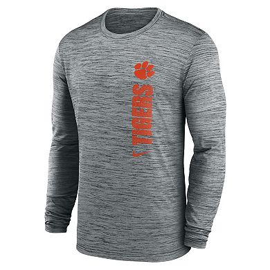 Men's Nike Heather Gray Clemson Tigers 2024 Sideline Velocity Performance Long Sleeve T-Shirt