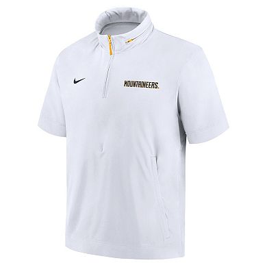 Men's Nike White West Virginia Mountaineers 2024 Sideline Coach Short Sleeve Half-Zip Hoodie Jacket