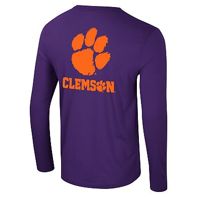 Men's Colosseum Purple Clemson Tigers Logo Lockup 3-Hit Active Blend Long Sleeve T-Shirt