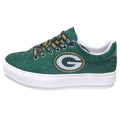 Women's Cuce Green Green Bay Packers Team Colored Crystal Sneakers