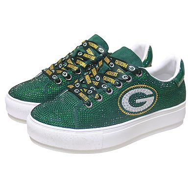 Women's Cuce Green Green Bay Packers Team Colored Crystal Sneakers