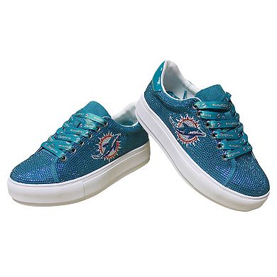 Women's Cuce Aqua Miami Dolphins Team Colored Crystal Sneakers