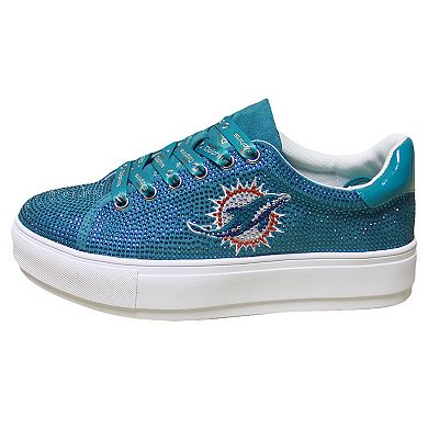 Women's Cuce Aqua Miami Dolphins Team Colored Crystal Sneakers
