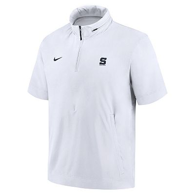 Men s Nike White Penn State Nittany Lions 2024 Sideline Coach Short Sleeve Half Zip Hoodie Jacket