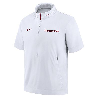 Men's Nike White Alabama Crimson Tide 2024 Sideline Coach Short Sleeve Half-Zip Hoodie Jacket
