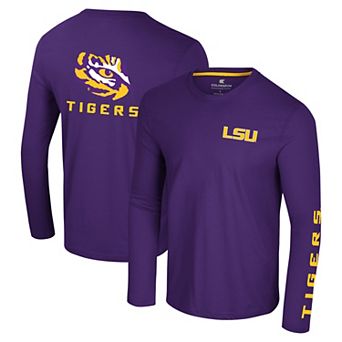 Men's Colosseum Purple LSU Tigers Logo Lockup 3-Hit Active Blend Long Sleeve T-Shirt