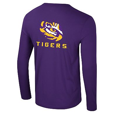 Men's Colosseum Purple LSU Tigers Logo Lockup 3-Hit Active Blend Long Sleeve T-Shirt