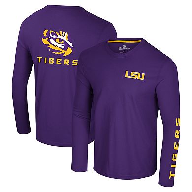 Men's Colosseum Purple LSU Tigers Logo Lockup 3-Hit Active Blend Long Sleeve T-Shirt