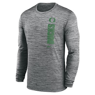 Men's Nike Heather Gray Oregon Ducks 2024 Sideline Velocity Performance Long Sleeve T-Shirt