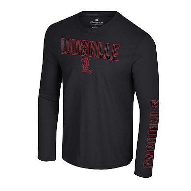 Men's Colosseum Black Louisville Cardinals Color Pop Active Blend 2-Hit Long Sleeve T-Shirt