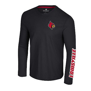 Men's Colosseum Black Louisville Cardinals Logo Lockup 3-Hit Active Blend Long Sleeve T-Shirt