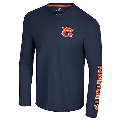 Men's Colosseum Navy Auburn Tigers Logo Lockup 3-Hit Active Blend Long Sleeve T-Shirt