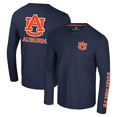 Men's Colosseum Navy Auburn Tigers Logo Lockup 3-Hit Active Blend Long Sleeve T-Shirt