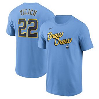 Men's Nike Christian Yelich��Powder Blue Milwaukee Brewers City Connect Fuse Name & Number T-Shirt
