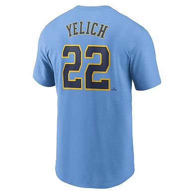 Men's Nike Christian Yelich��Powder Blue Milwaukee Brewers City Connect Fuse Name & Number T-Shirt