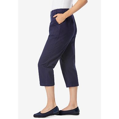 Woman Within Plus Size Petite Adjustable Waist Chino Capri