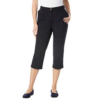 Woman Within Plus Size Petite Adjustable Waist Chino Capri