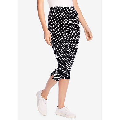 Woman Within Women's Plus Size Petite Stretch Cotton Printed Capri Legging
