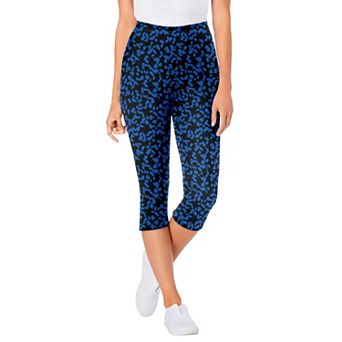 Woman Within Plus Size Petite Stretch-Cotton Knit Pull-On Printed Capri Leggings