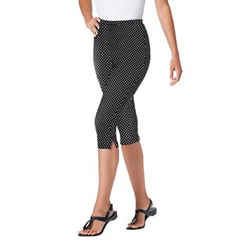 Woman Within Plus Size Petite Stretch-Cotton Knit Pull-On Printed Capri Leggings