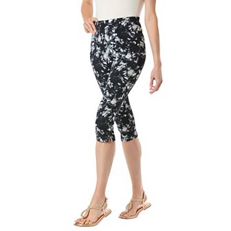 Woman Within Plus Size Petite Stretch-Cotton Knit Pull-On Printed Capri Leggings