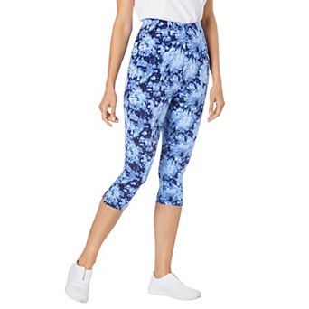 Woman Within Plus Size Petite Stretch-Cotton Knit Pull-On Printed Capri Leggings