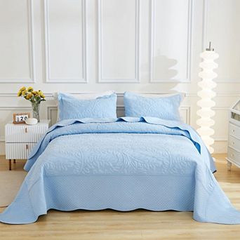 Marcielo 3 pc 100% Cotton Oversized Bedspread Lightweight Quilt Set