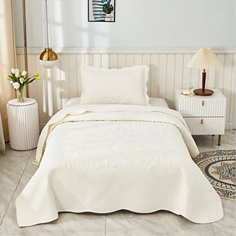 Marcielo 2 pc 100% Cotton Twin Size Quilt Bedspread Set