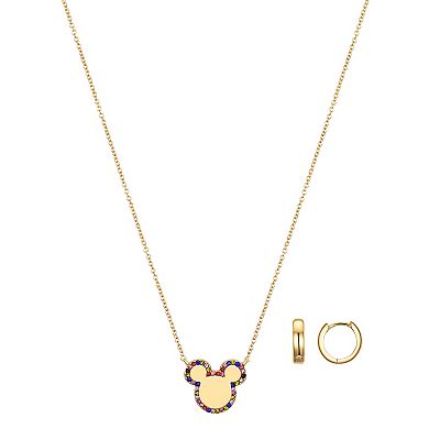 Disney's Mickey Mouse 14k Gold Flash Plated Multicolored Crystal Necklace and Hoop Earring Set