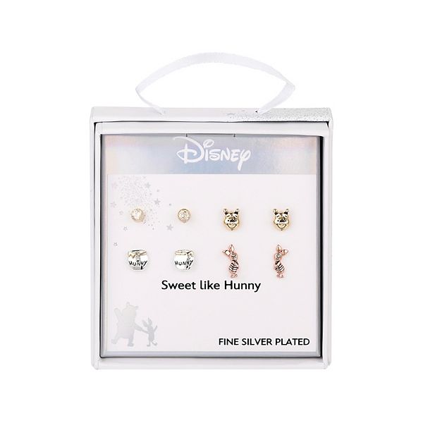 Disney's Winnie the Pooh Tri-Tone Cubic Zirconia Stud Earring Set - Silver