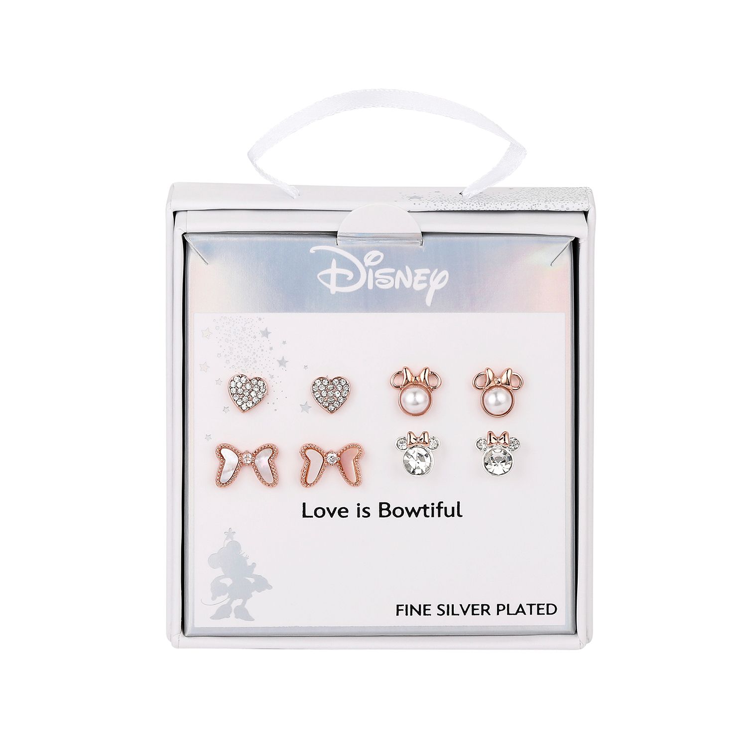 Disney's Minnie Mouse 14k Rose Gold Two Tone Cubic Zirconia and Crystal Stud Earring Set - Gold Tone