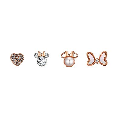Disney's Minnie Mouse 14k Rose Gold Two Tone Cubic Zirconia and Crystal Stud Earring Set