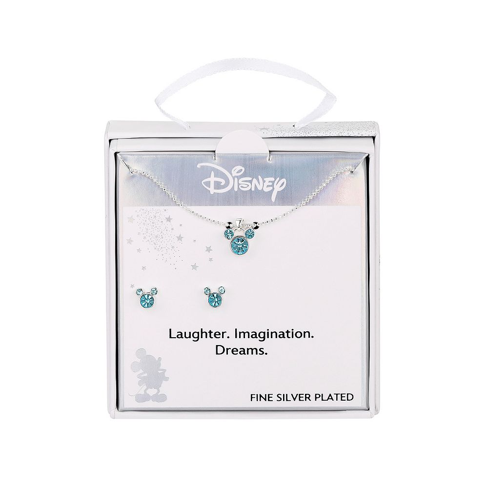 Disney's Mickey Mouse Fine Silver Plated Aquamarine Crystal Pendant ...