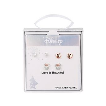 Disney's Minnie Mouse 14k Rose Gold Two Tone Cubic Zirconia Stud Earring Set