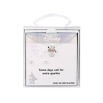 Disney's Minnie Mouse Fine Silver Plated Dancing Cubic Zirconia Pendant Necklace and Stud Earring Set